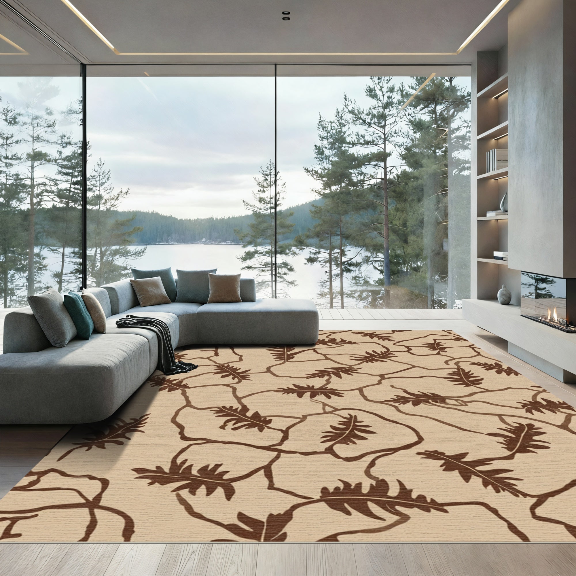 Brown Fern Abstract Organic Weave Rug