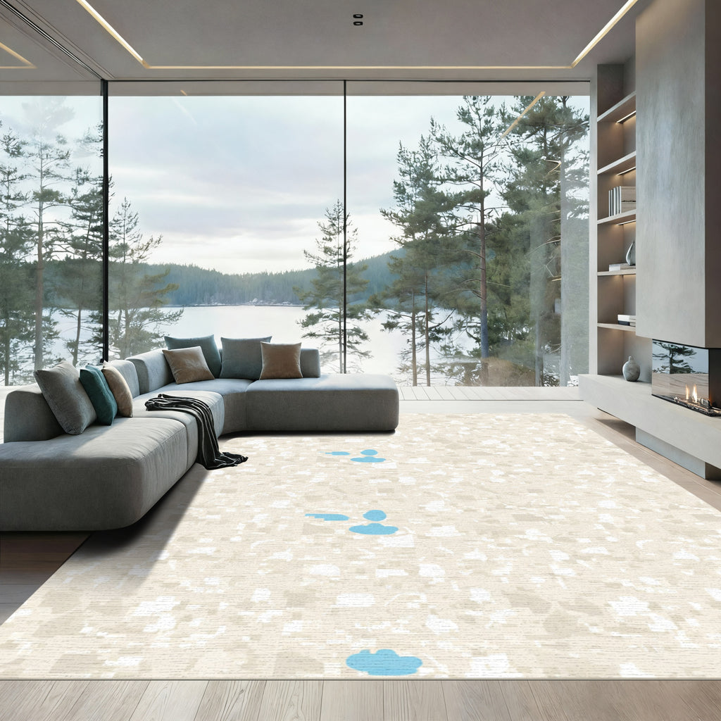 Pale beige blue conversational icons Rug