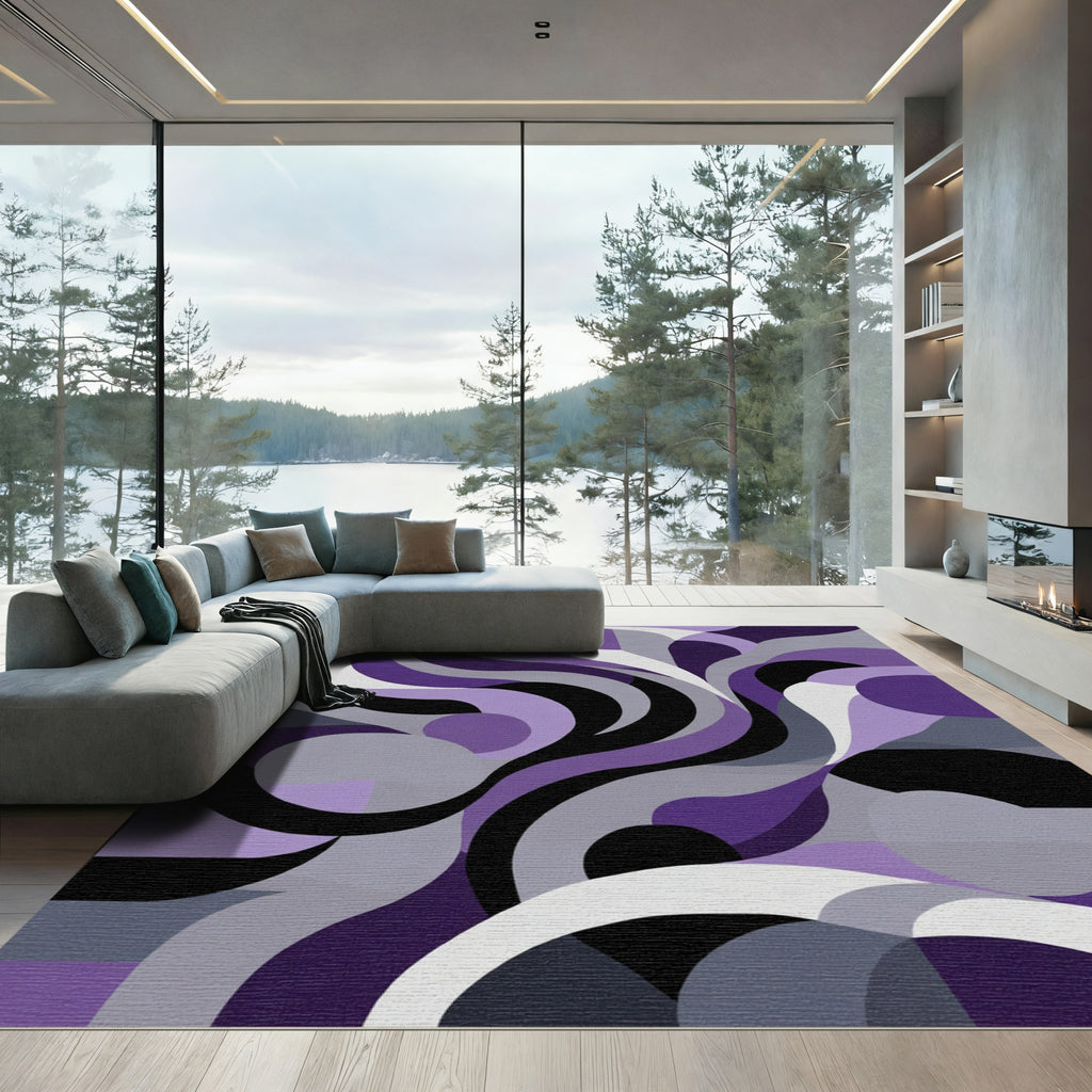 Purple Gray Abstract Swirl Composition Rug