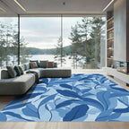 Deep Blue Abstract Foliage Rug