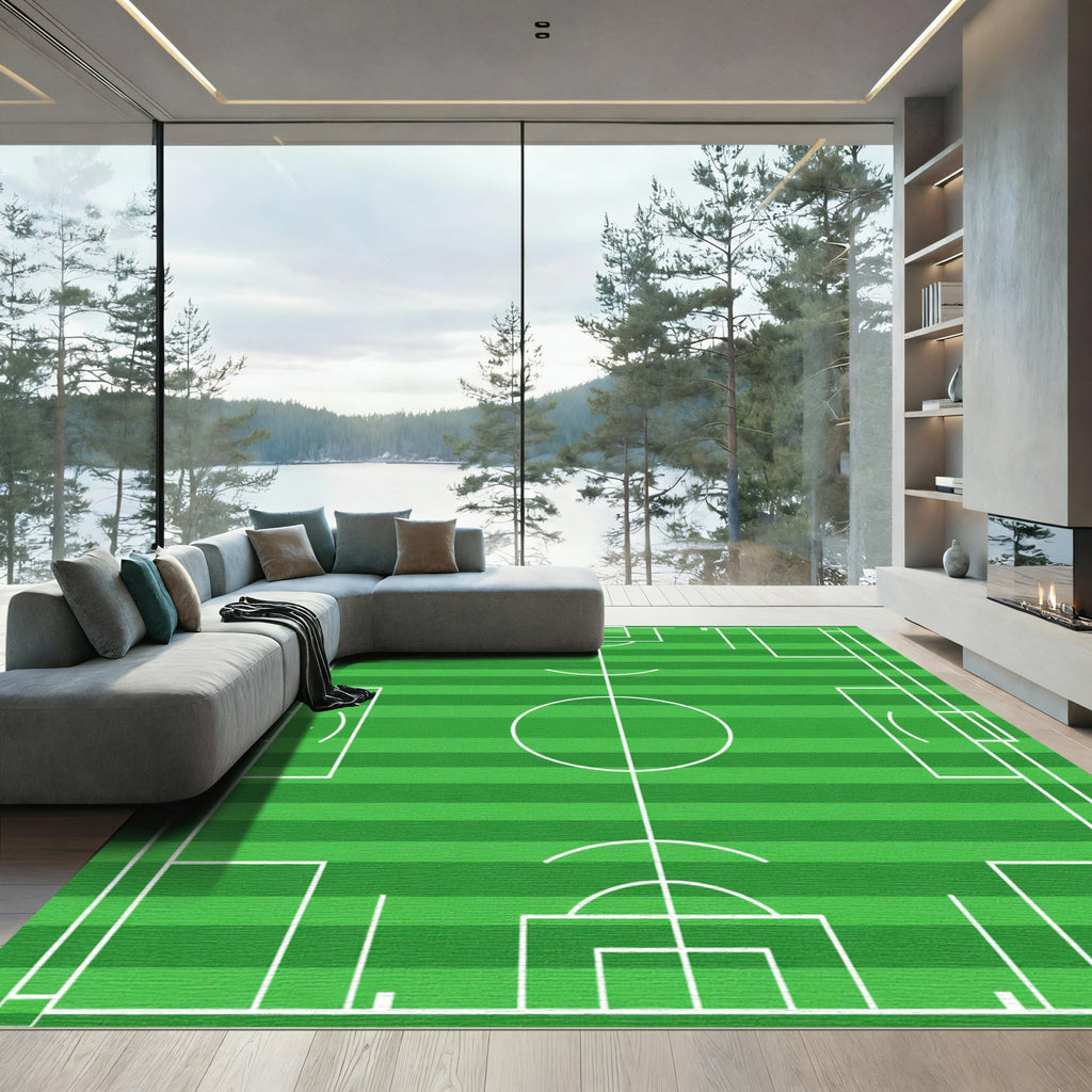 Green Field Stripes Soccer Goal Rug