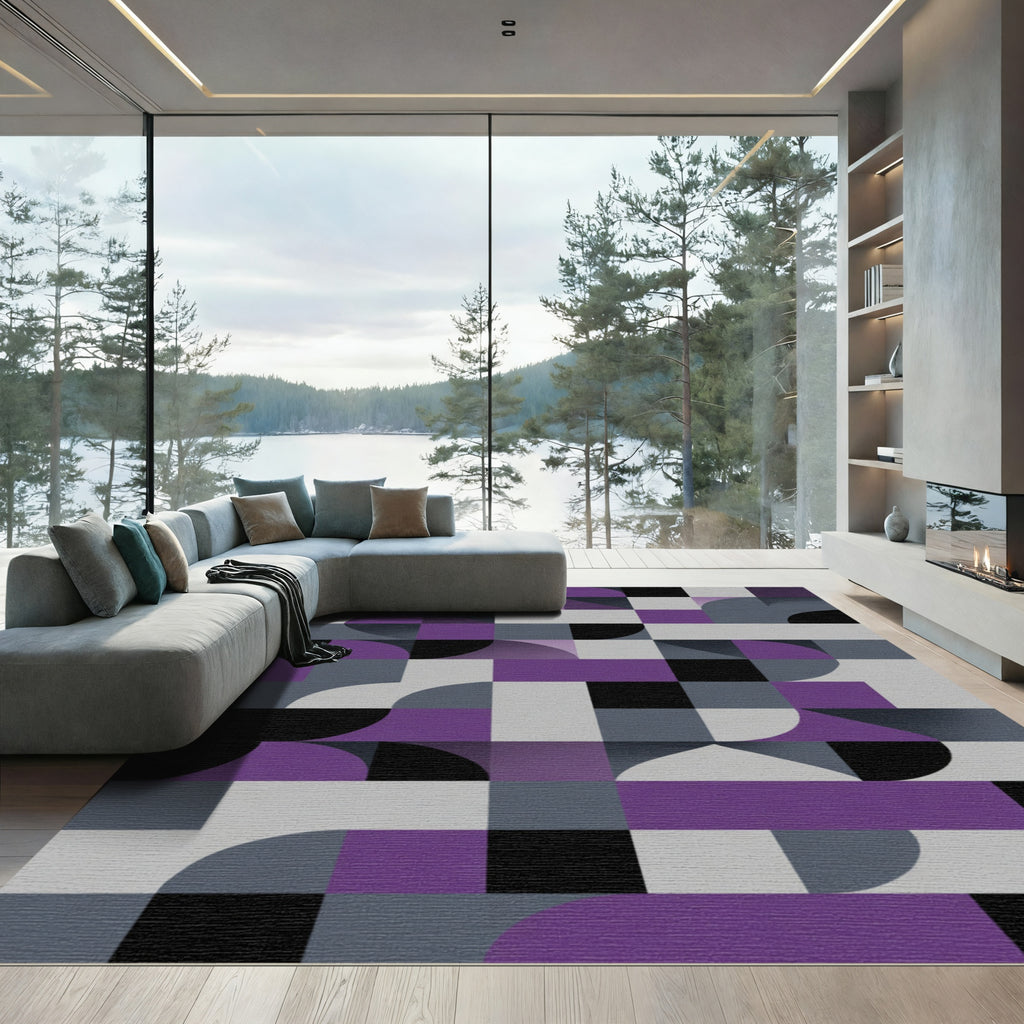 Geometric Purple Gray Abstract Shapes Rug