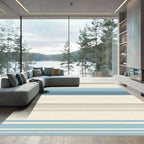 Coastal Blue Beige Horizontal Stripe Rug