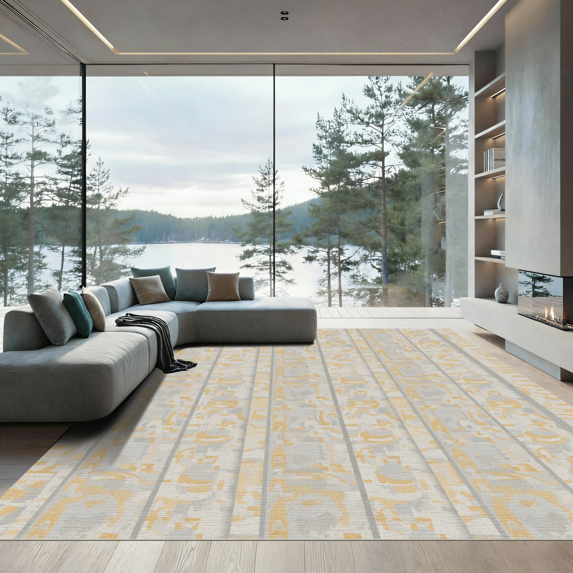 Sandy Beige Abstract Vertical Blocks Rug