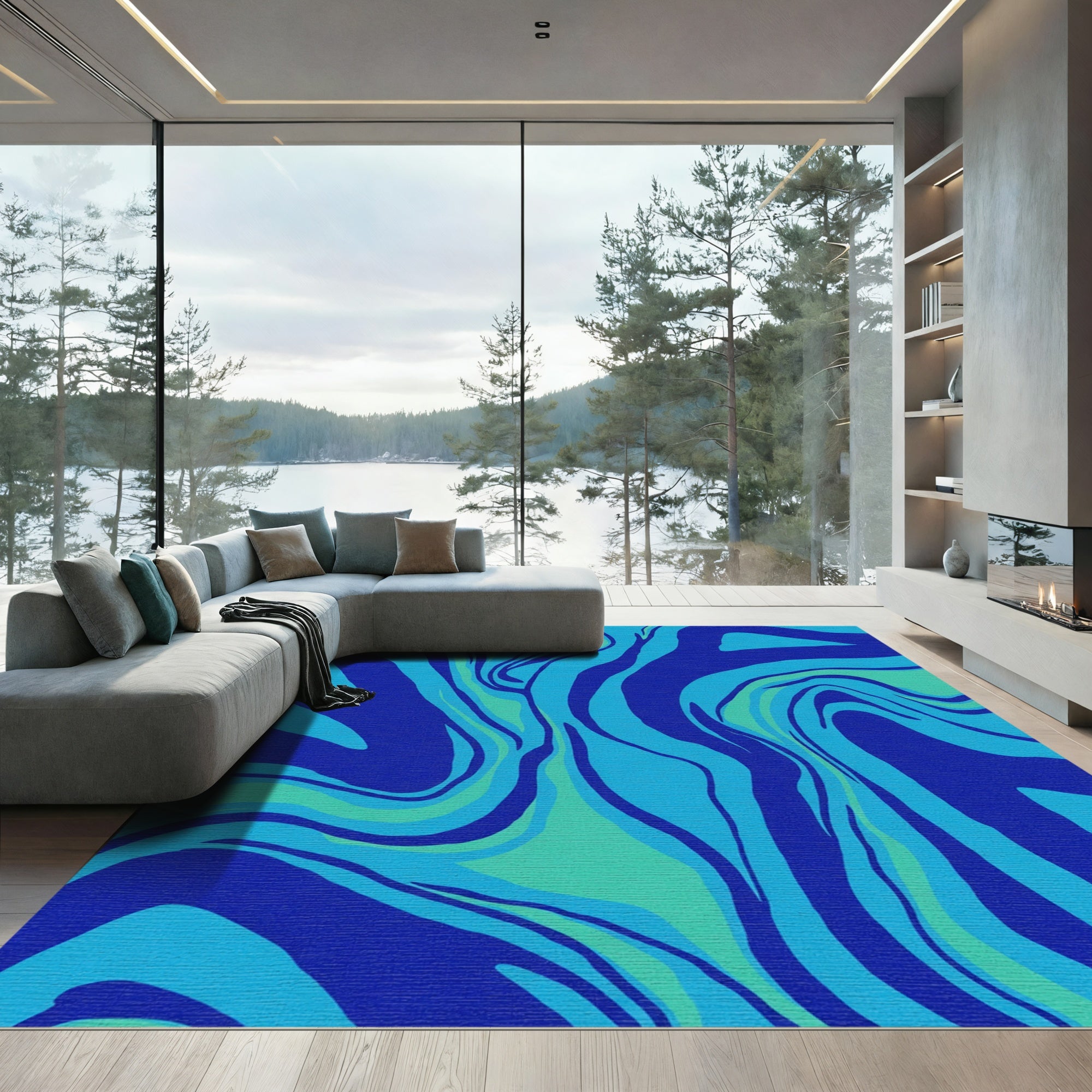 Cool Blue Zebra Swirl Rug