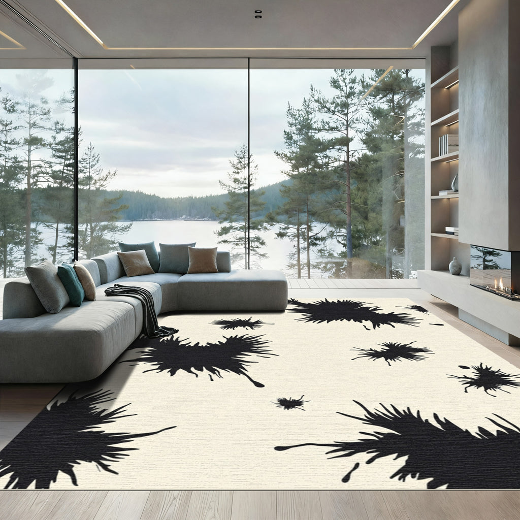 Black Splatter Abstract Organic Rug