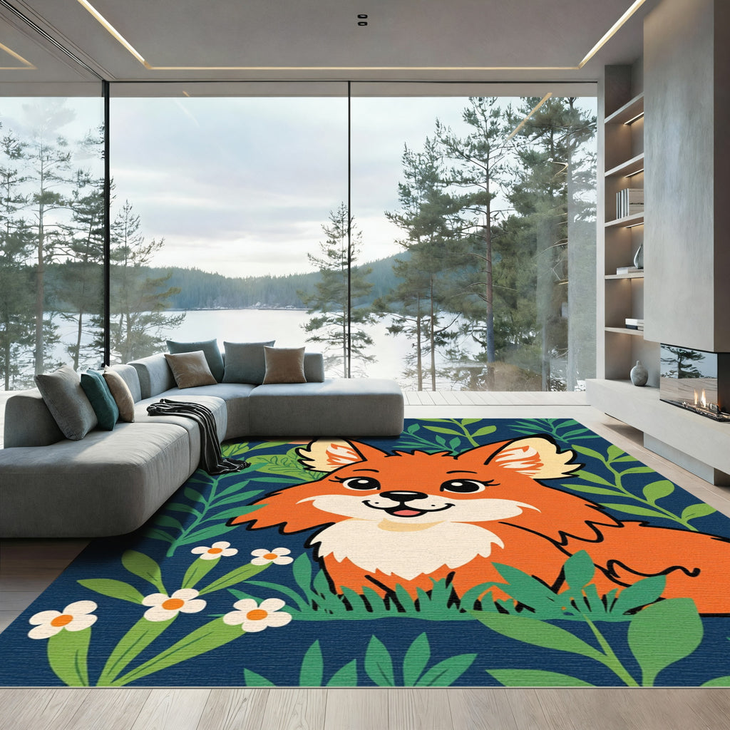 Cute Orange Fox Garden Whimsy Rug