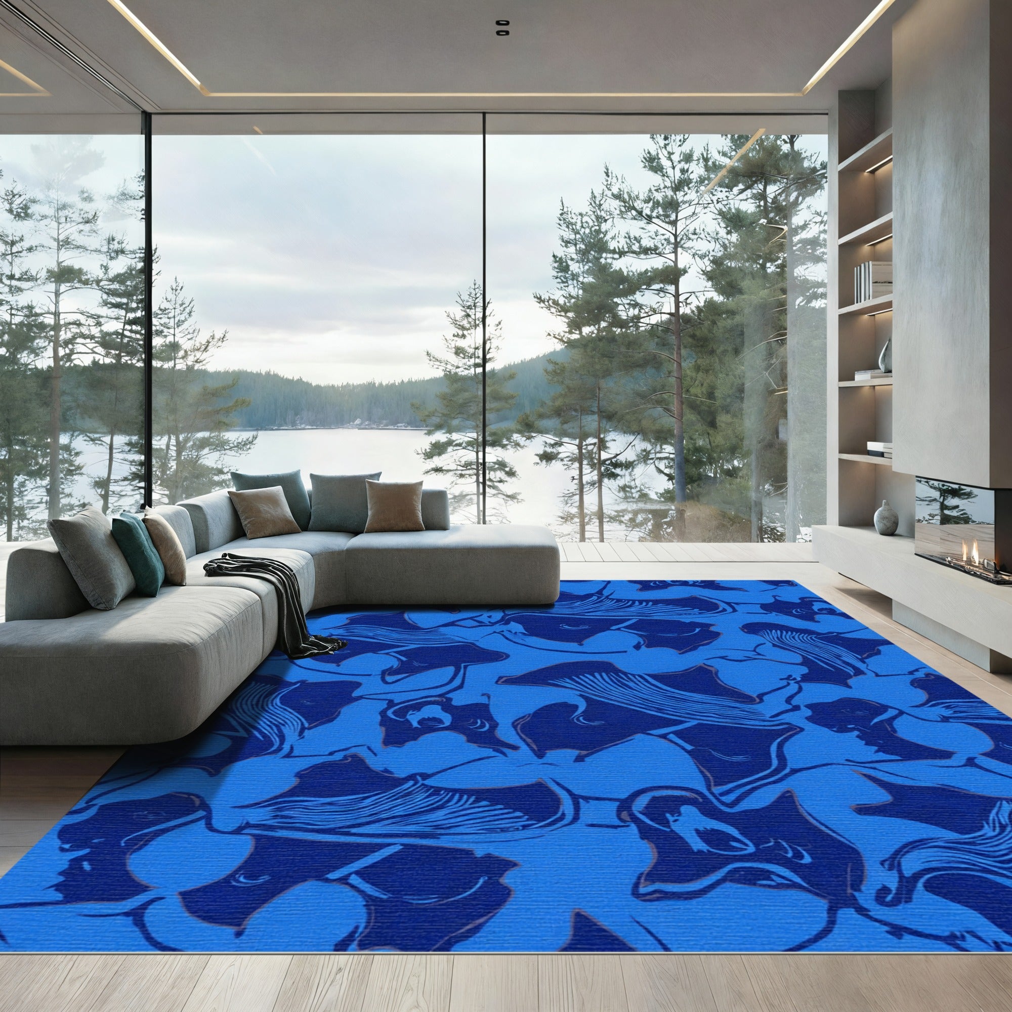 Deep Blue Abstract Figures In Motion Rug