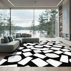 White Organic Shapes Scattered Black Rug