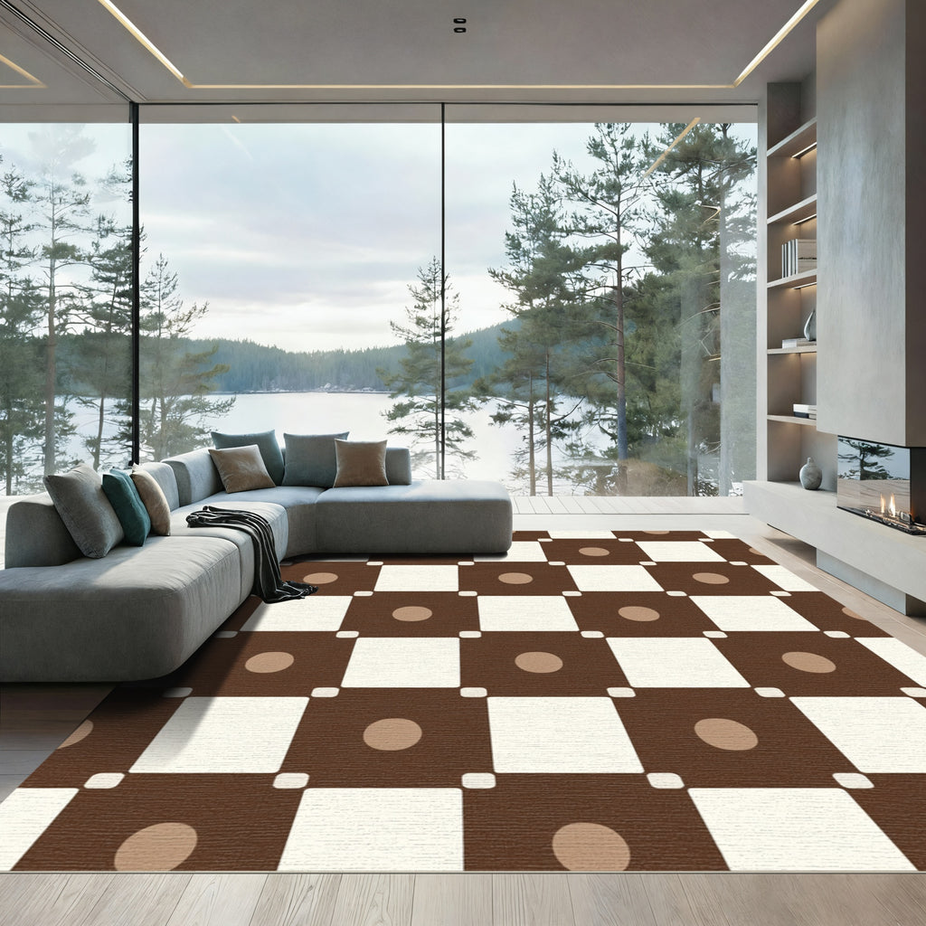 Brown Cream Dot Checkerboard Rug