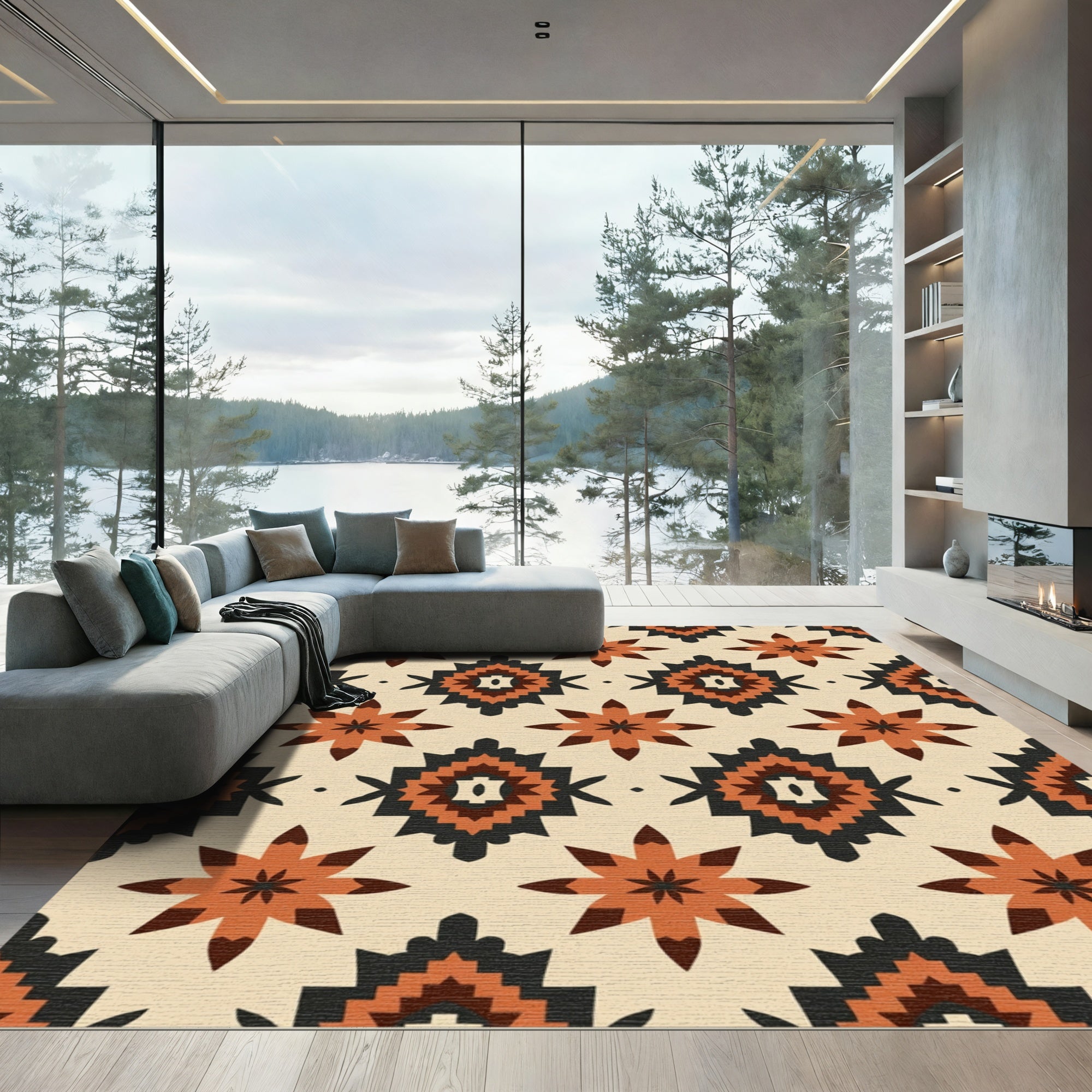 Geometric Starburst Diamond Cream Rug