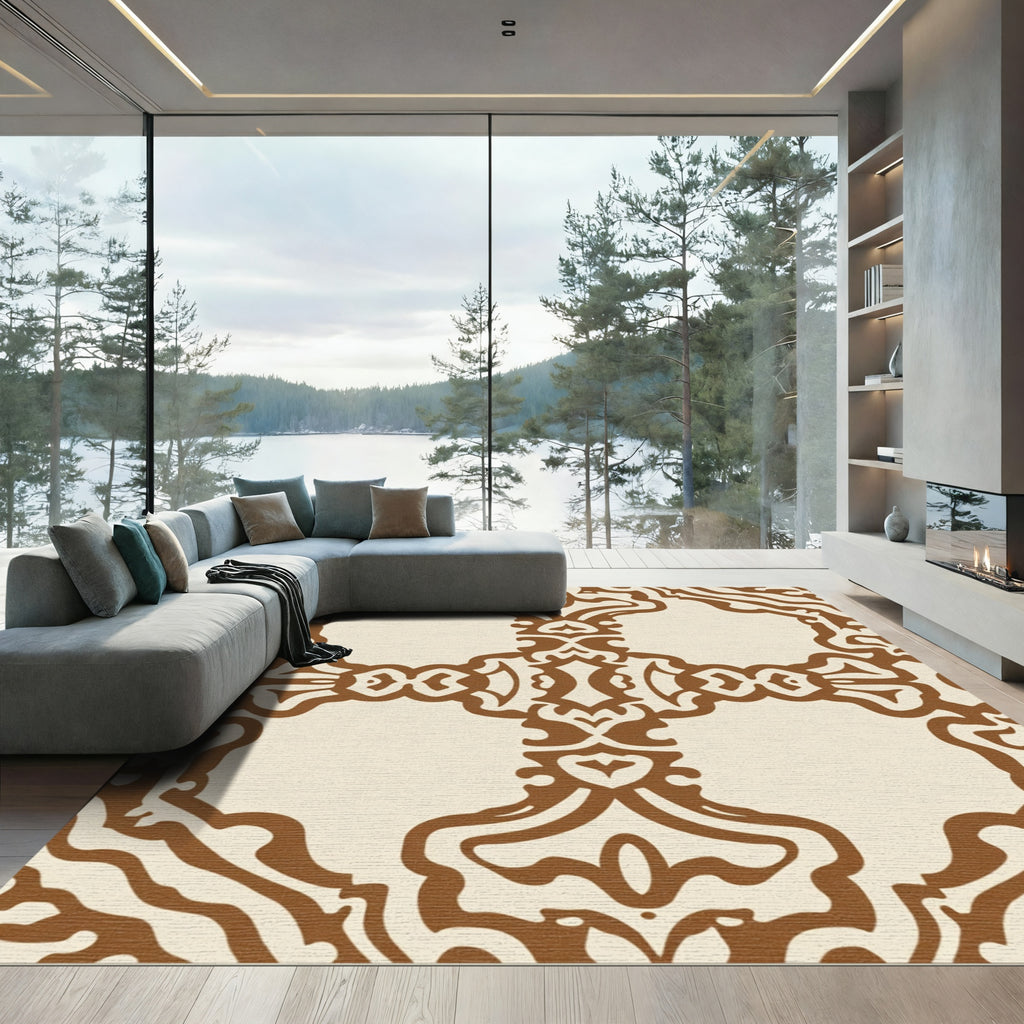 Classic Cream Brown Arabesque Rug