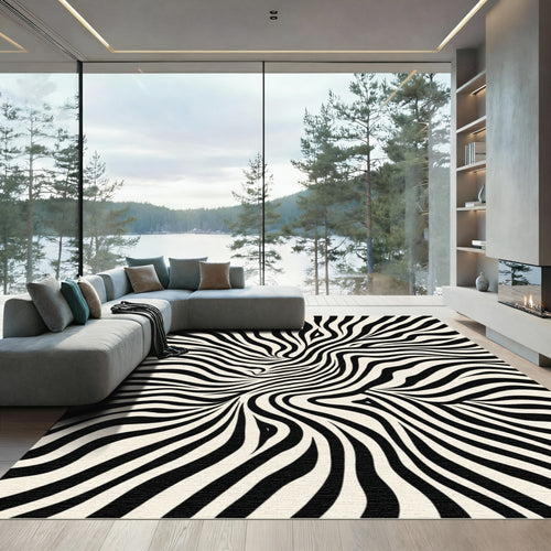 Black Cream Abstract Swirl Zebra Rug