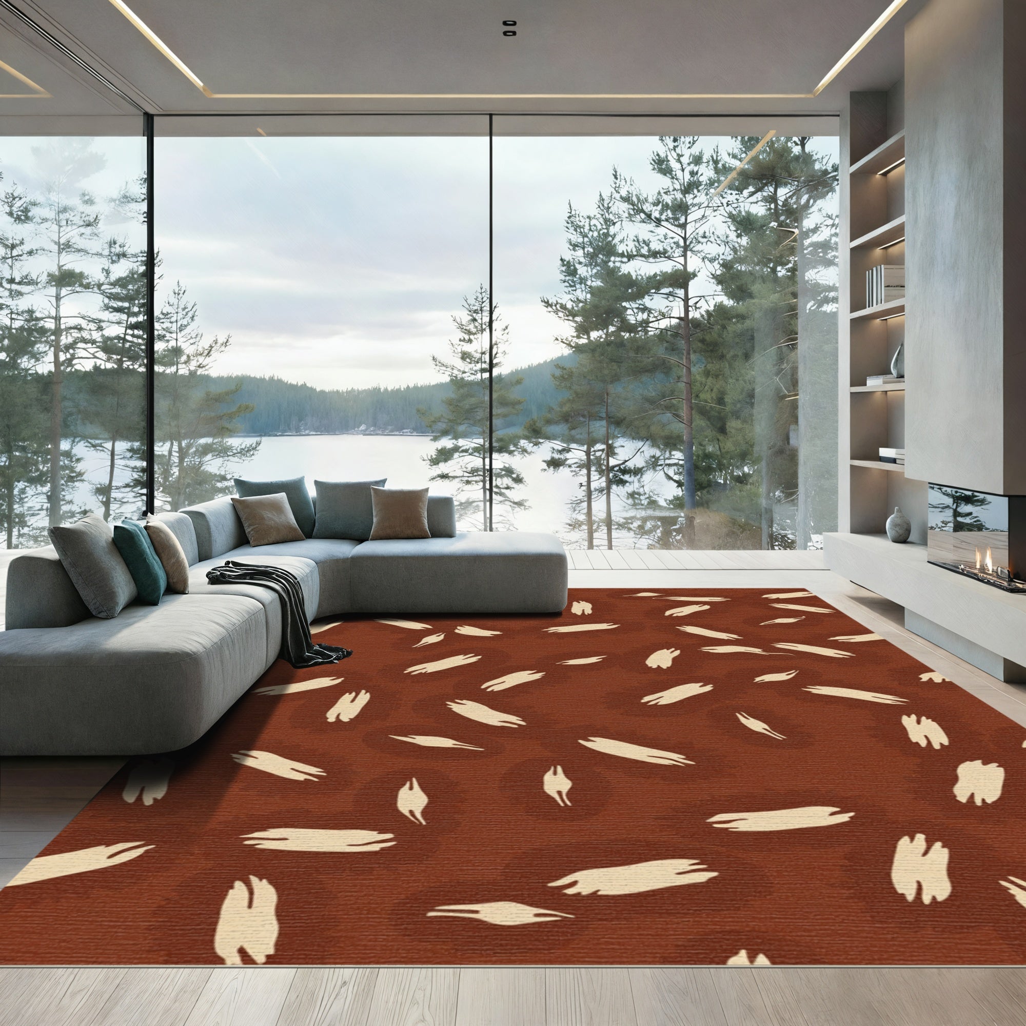 Earthy Brown Strokes Scattered Organic Rug