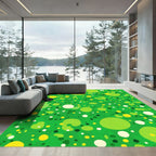 Green Yellow White Polka Dot Burst Rug