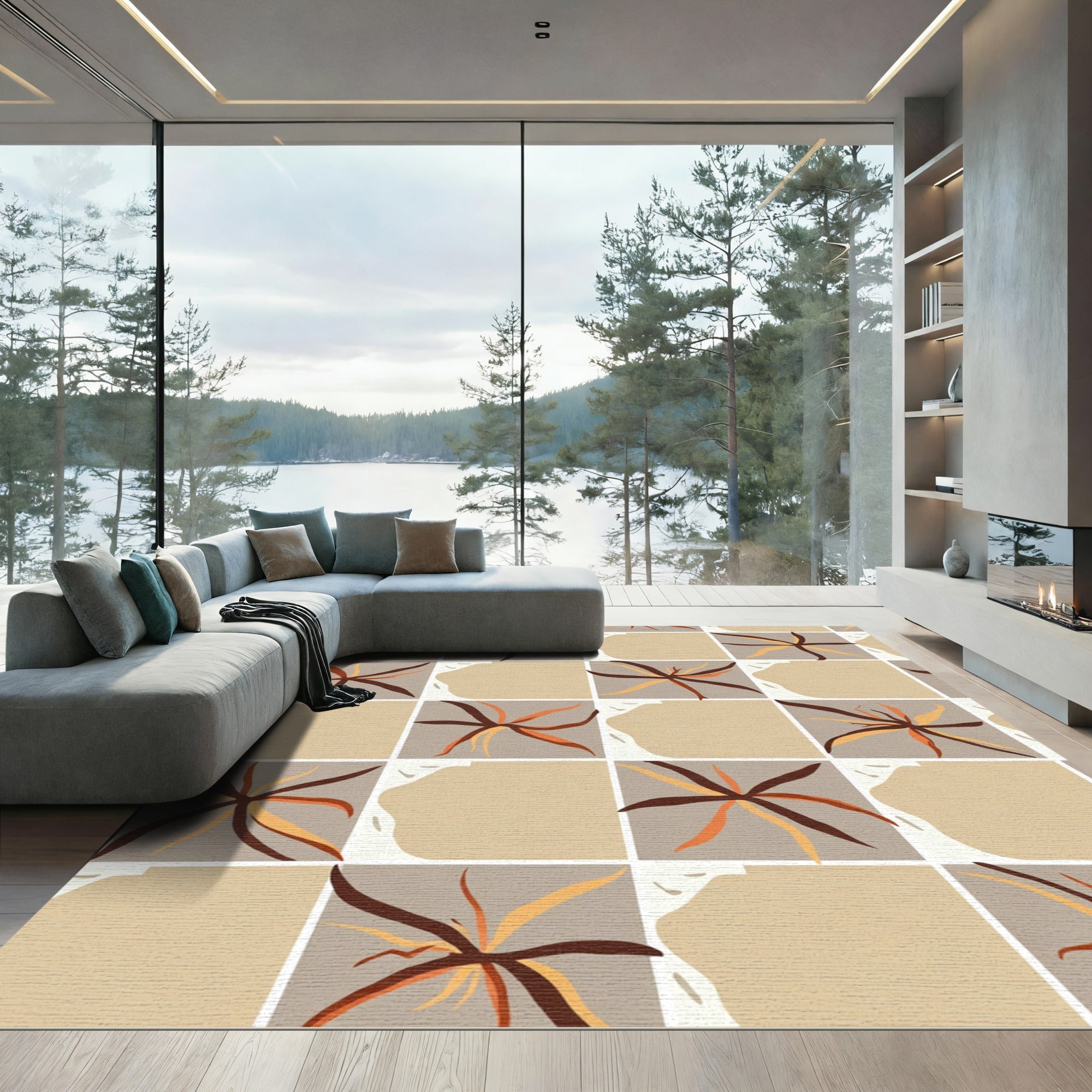 Earthy Geometric Abstract Starburst Rug