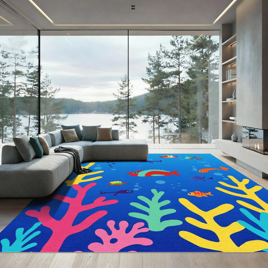 Whimsical Fish Coral Reef Scene Rug