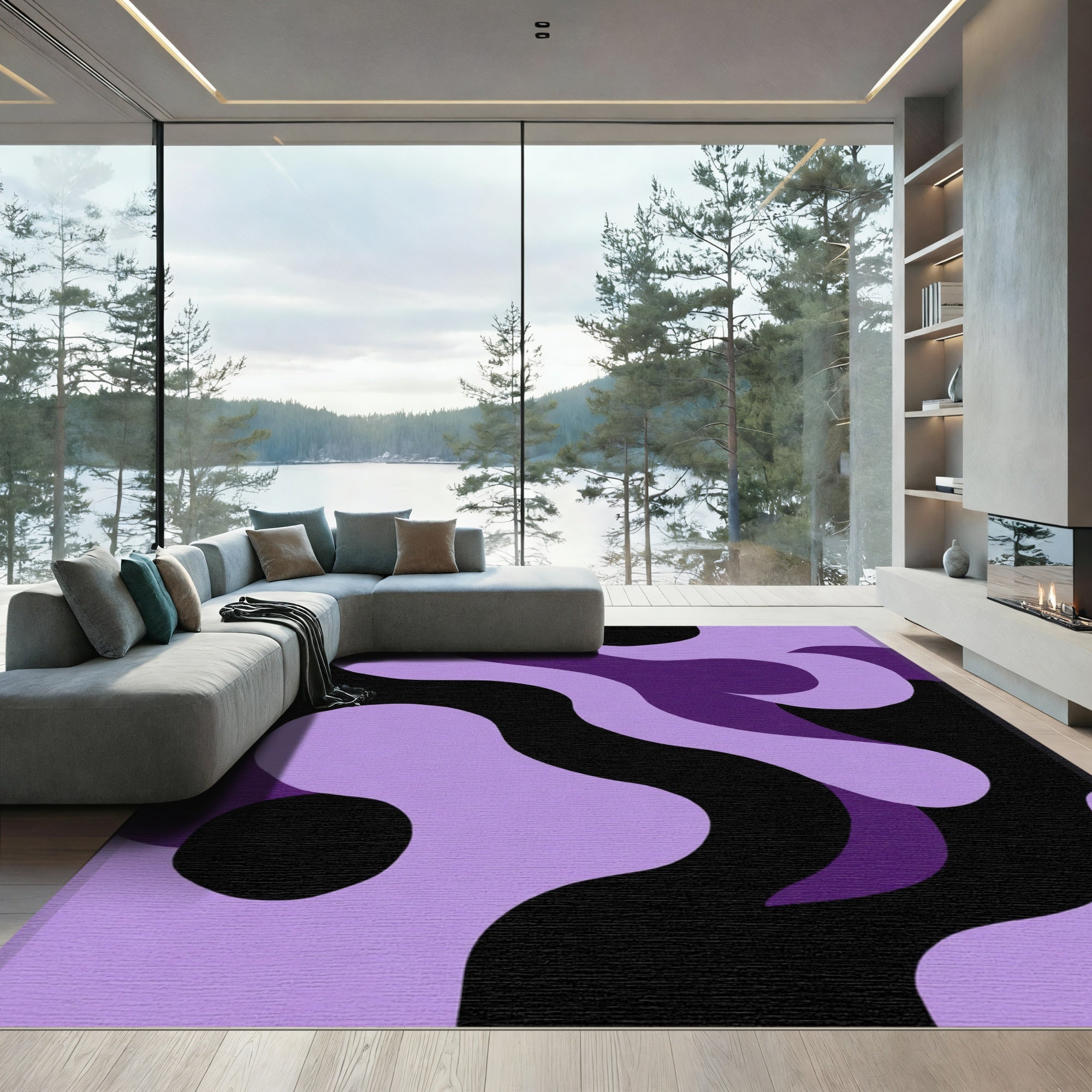 Lilac Black Amethyst Swirl Rug