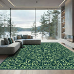 Earthy Green Floral Vine Art Nouveau Rug