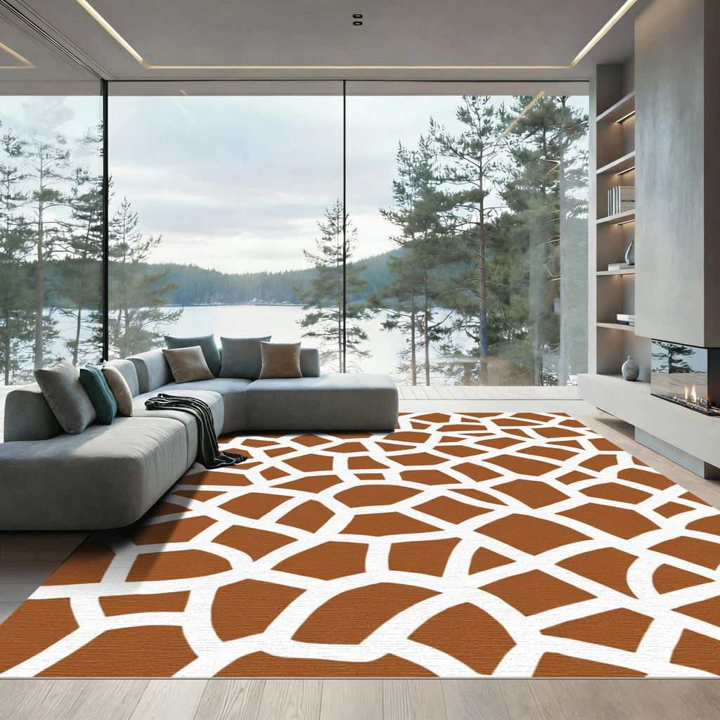 Brown White Abstract Organic Network Rug