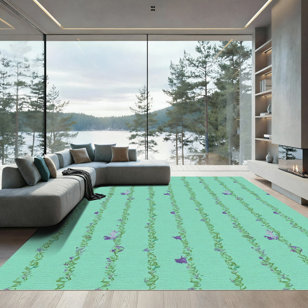 Mint Green Purple Floral Vine Runner Rug