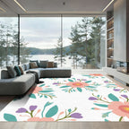 Coral Pink Floral and Lavender Bud Bunch Rug
