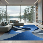 Deep Blue Abstract Flowing Waves Rug