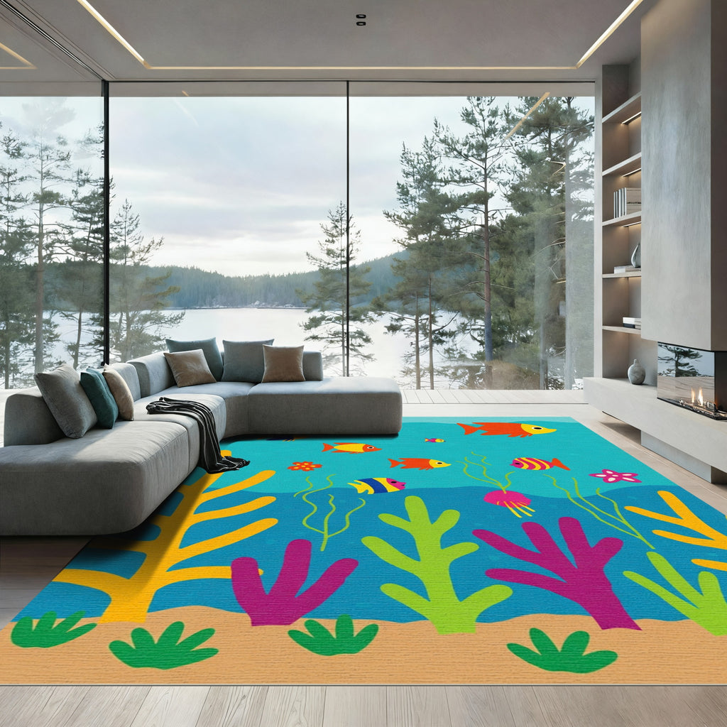 Oceanic Coral Fish Scene Rug