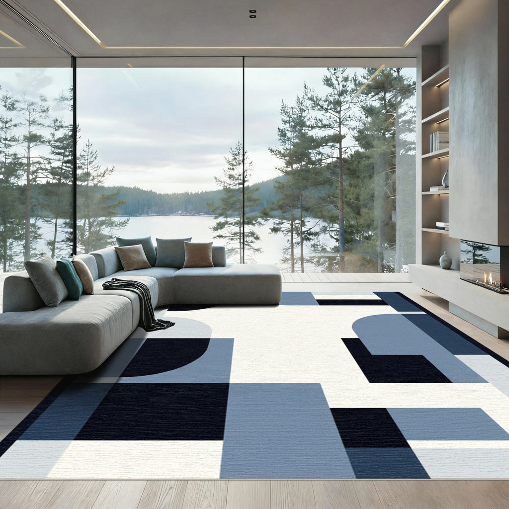 Modern Blue Geometric Block Rug