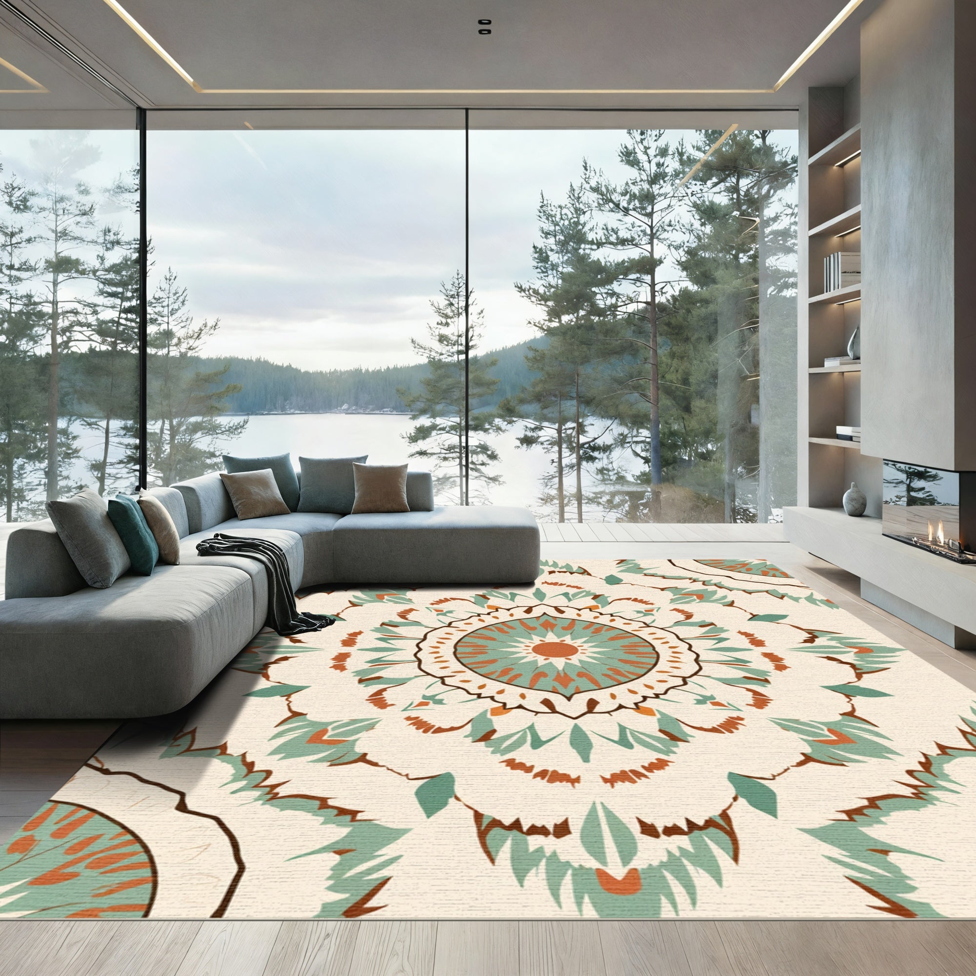Terra Cotta Teal Medallion Rug
