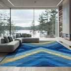 Geometric Blue Gold Chevron Rug