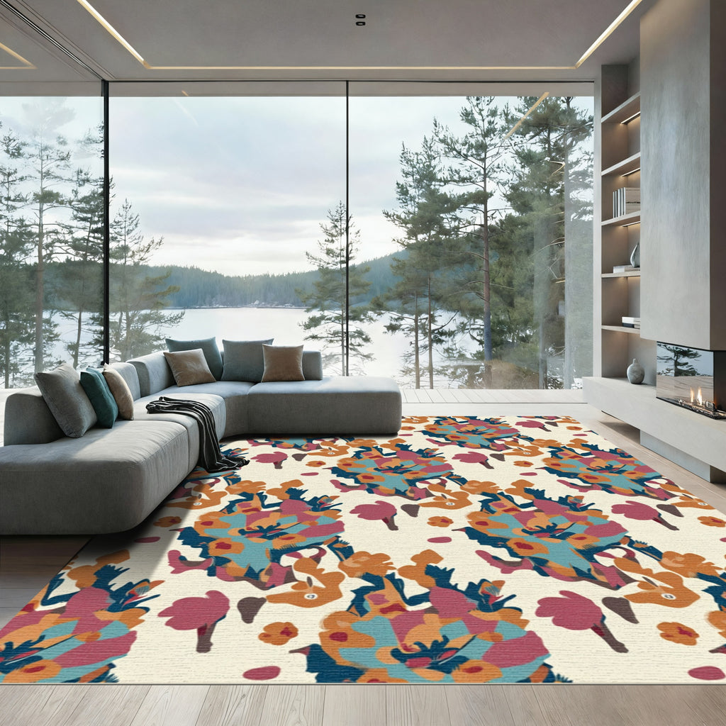 Abstract Floral Swirls Teal And Coral Rug