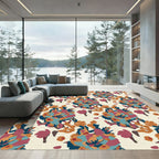 Abstract Floral Swirls Teal And Coral Rug