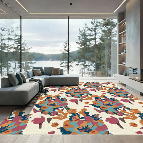 Abstract Floral Swirls Teal And Coral Rug