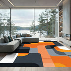 Abstract Orange Gray Geometric Blocks Rug