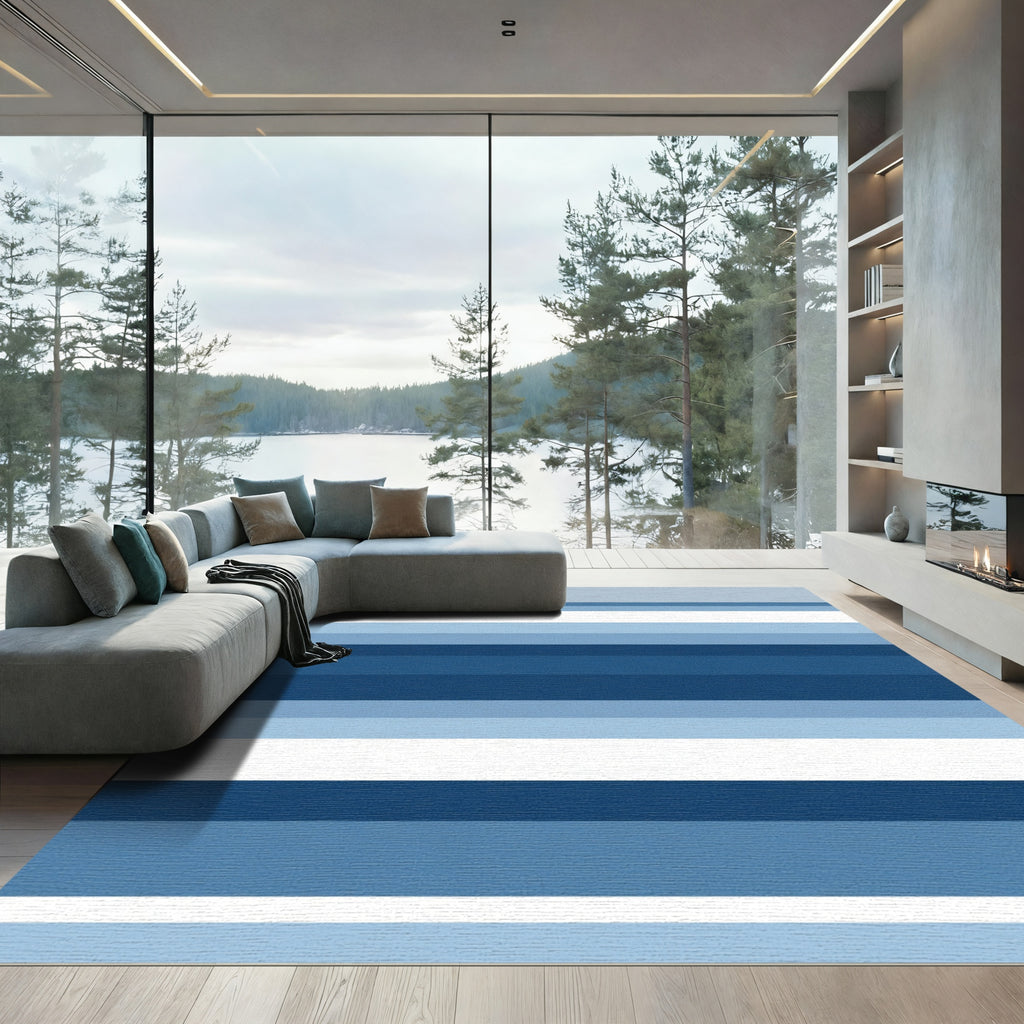 Modern Blue Gradient Striped Rug