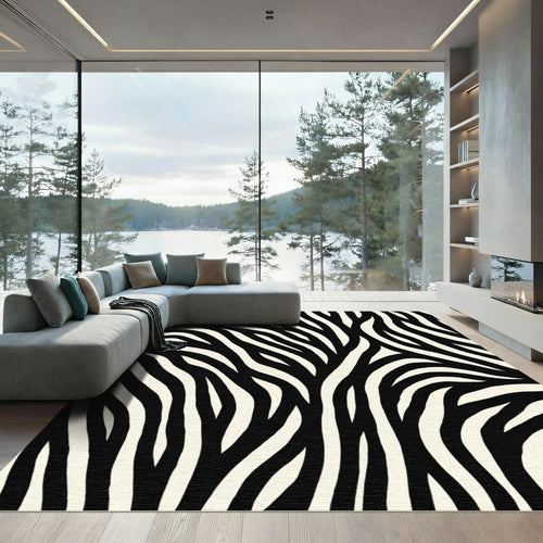 Bold Black Ivory Wavy Stripes Rug