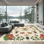 Vibrant Floral Insect Medallion Cream Rug