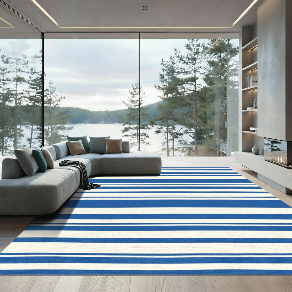 Bold Blue Cream Stripe Rug