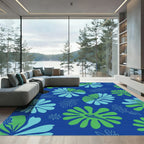 Tropical Blue Green Leaf Arrangement Rug
