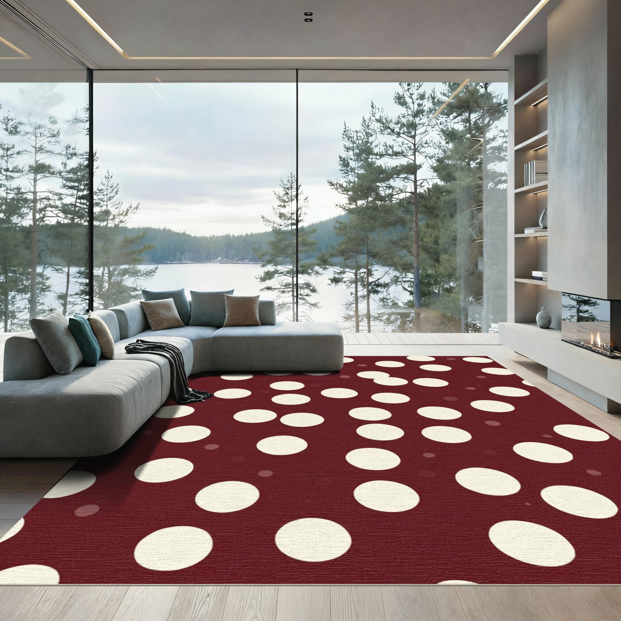 Crimson Cream Polka Dot Scatter Rug