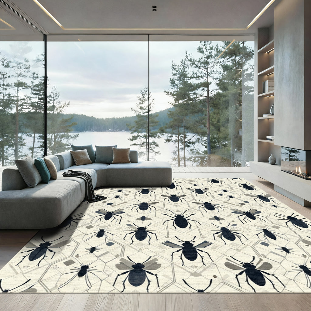 Dark Insect Hexagonal Geometric Background Rug