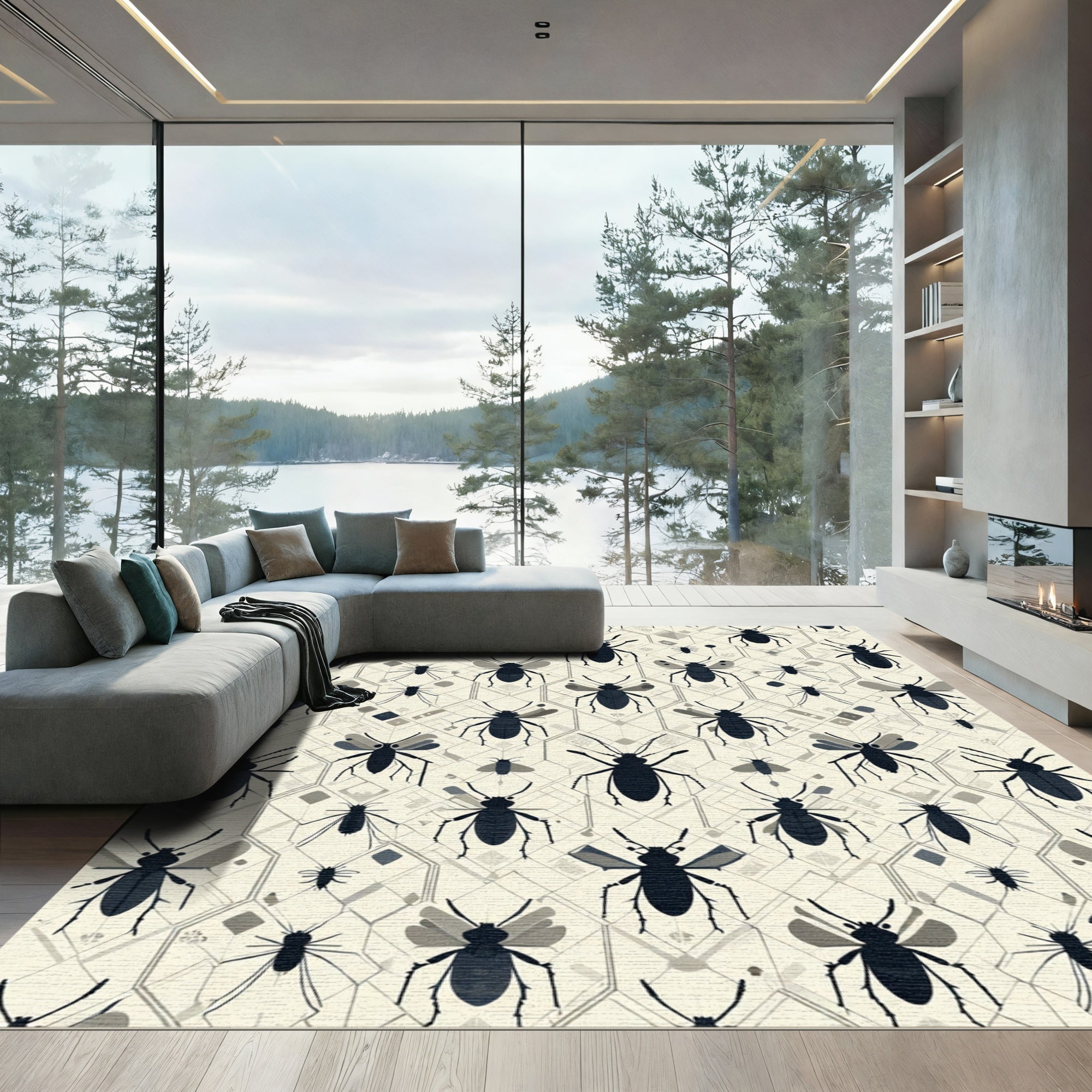 Dark Insect Hexagonal Geometric Background Rug