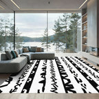 Bold Black Linear Brushstroke Stripe Rug