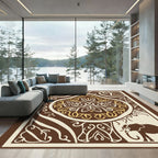 Brown Ivory Golden Elephant Medallion Rug