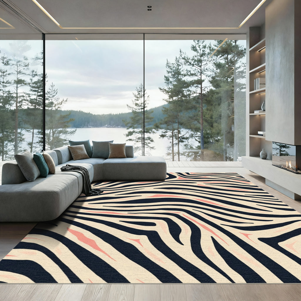 Pink Cream Charcoal Animal Stripe Rug