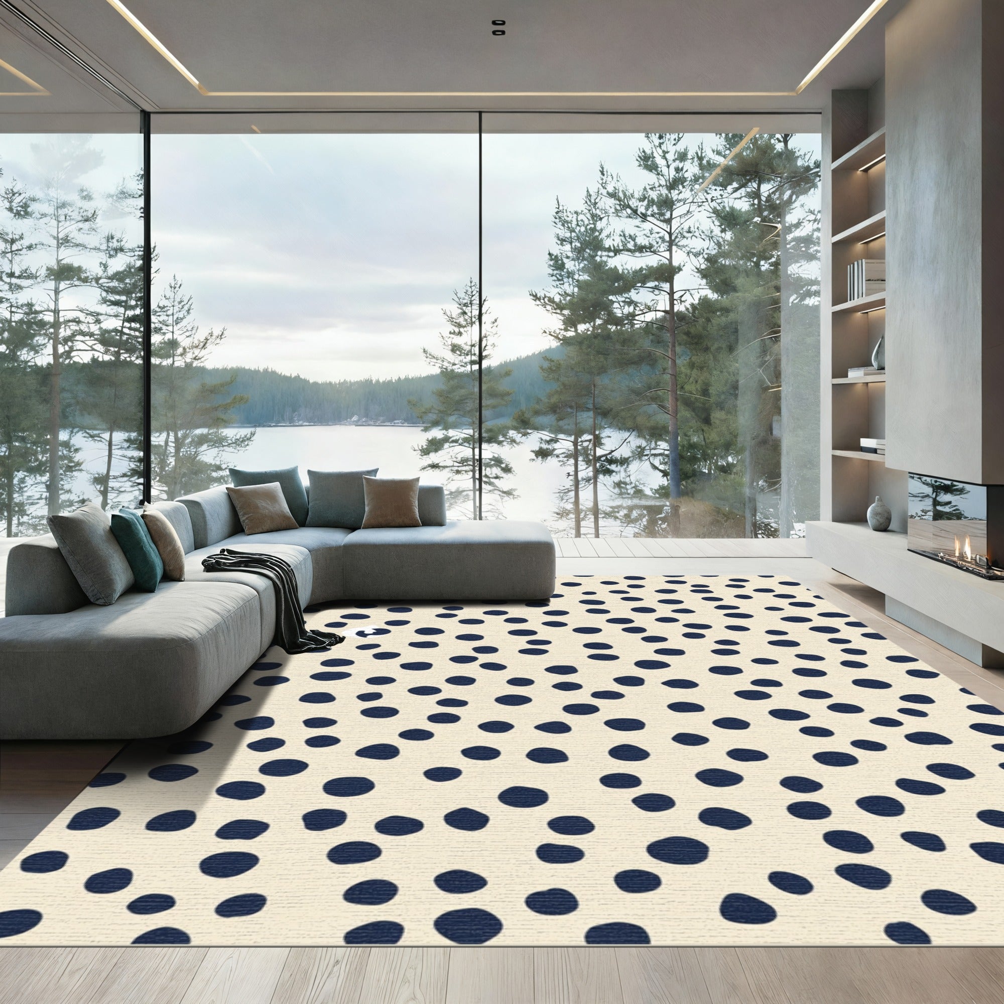 Dark Blue Spotty Abstract Rug