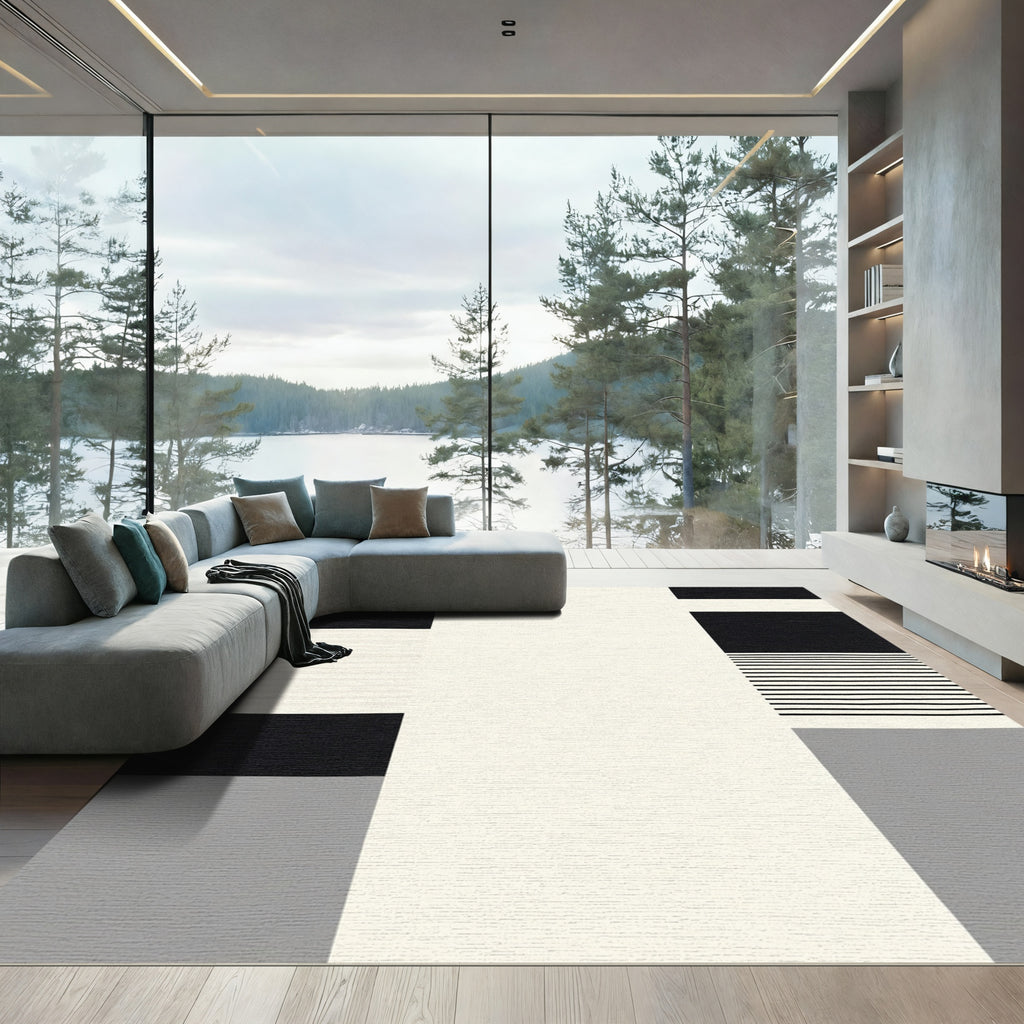 Monochromatic Geometric Stripe Composition Rug