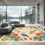 Whimsical Birds and Blooming Floral Garland Rug
