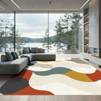Abstract Mustard Teal Red Wave Rug